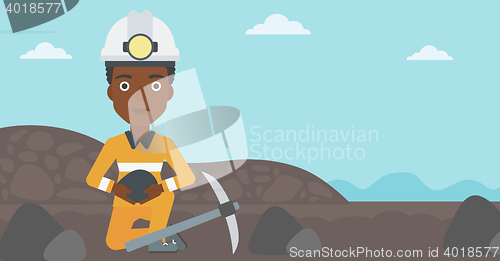 Image of Miner holding coal in hands vector illustration.