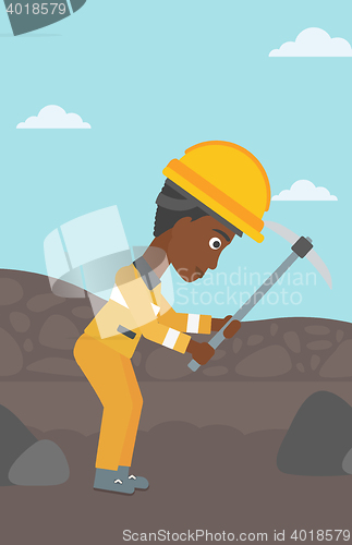 Image of Miner working with pickaxe vector illustration.