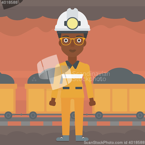 Image of Confident miner in hardhat vector illustration.