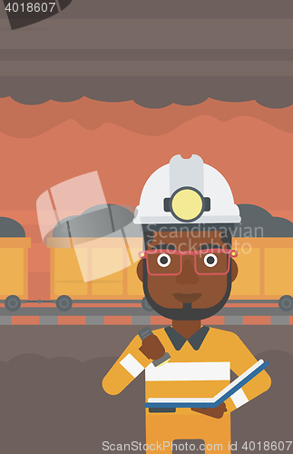 Image of Miner checking documents vector illustration.