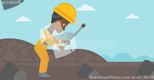 Image of Miner working with pickaxe vector illustration.