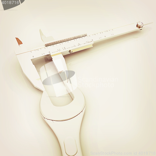 Image of Trammel vernier measures the detail . 3D illustration. Vintage s