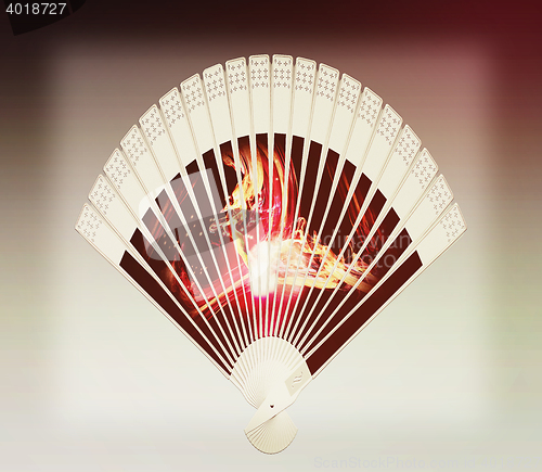 Image of Colorful hand fan . 3D illustration. Vintage style.