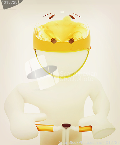 Image of 3d man in bicycle helmet . 3D illustration. Vintage style.