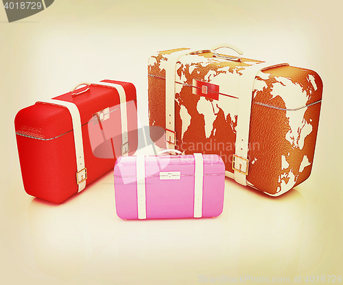 Image of suitcases for travel . 3D illustration. Vintage style.