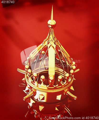 Image of Gold crown isolated on red background . 3D illustration. Vintage