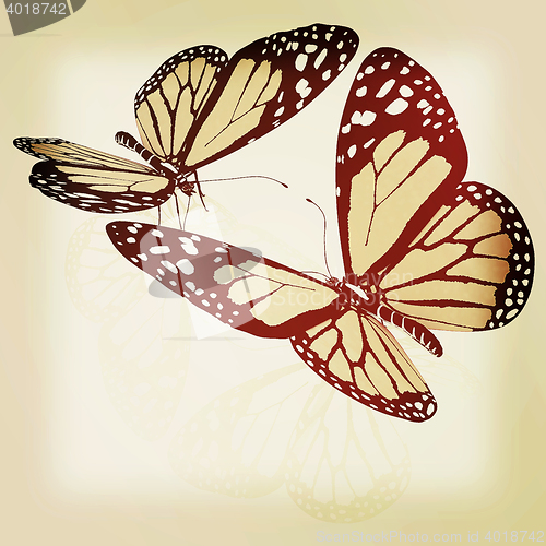 Image of beauty butterflies. 3D illustration. Vintage style.