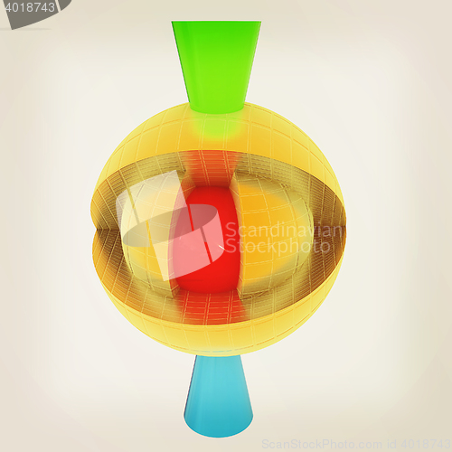 Image of 3d atom. Abstract model. 3D illustration. Vintage style.