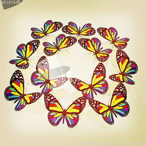 Image of beauty butterflies. 3D illustration. Vintage style.