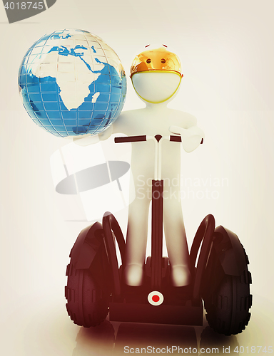 Image of 3d white person riding on a personal and ecological transport an