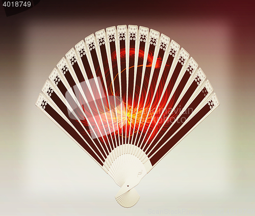 Image of Colorful hand fan . 3D illustration. Vintage style.