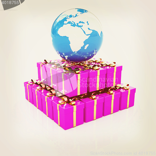 Image of Bright christmas gifts. 3D illustration. Vintage style.