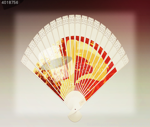 Image of Colorful hand fan . 3D illustration. Vintage style.