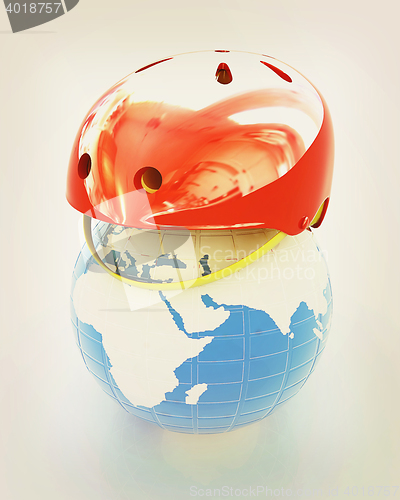 Image of Bicycle helmet on earth. The concept of healthy life and sport. 