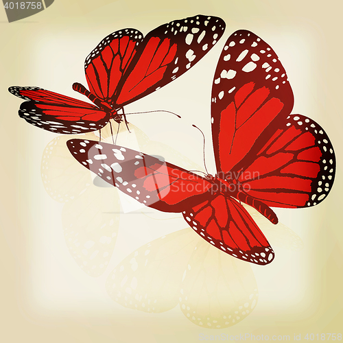 Image of beauty butterflies. 3D illustration. Vintage style.