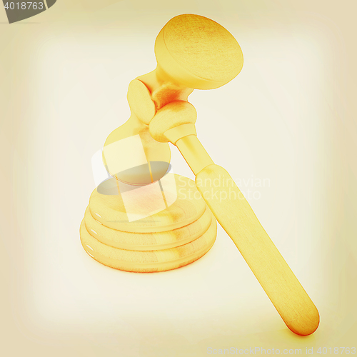 Image of Wooden gavel isolated on white background. 3D illustration. Vint