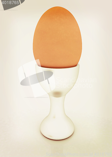 Image of Easter egg on egg cup. 3D illustration. Vintage style.