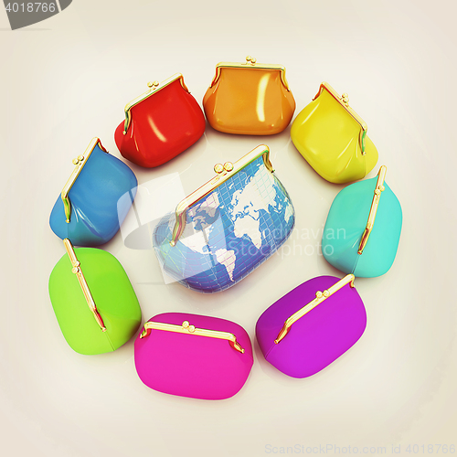 Image of Purse Earth and purses. On-line concept. 3D illustration. Vintag