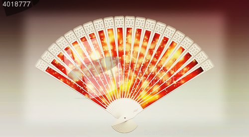 Image of Colorful hand fan. 3D illustration. Vintage style.