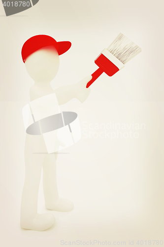 Image of 3d man with paint brush . 3D illustration. Vintage style.