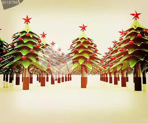 Image of Christmas trees. 3D illustration. Vintage style.