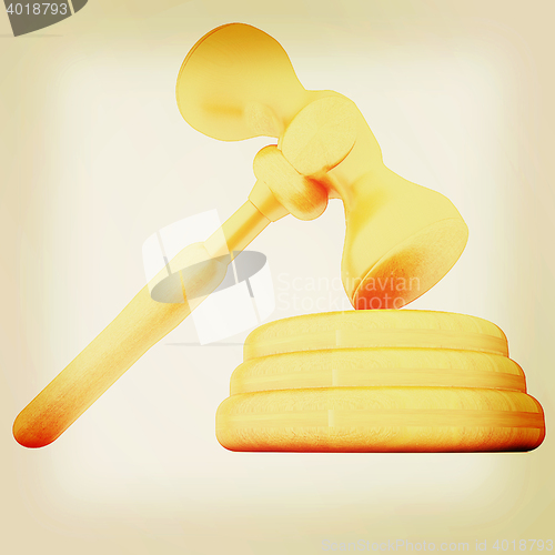 Image of Wooden gavel isolated on white background. 3D illustration. Vint