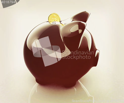Image of Glossy black piggybank. 3D illustration. Vintage style.
