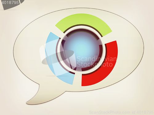 Image of messenger window icon and blue sphere and colorful semi-circles 