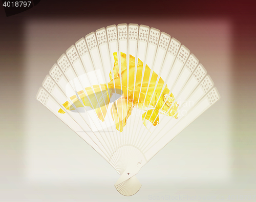 Image of Colorful hand fan. 3D illustration. Vintage style.