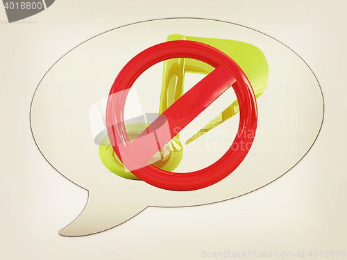 Image of messenger window icon. Prohibition of noise and music . 3D illus