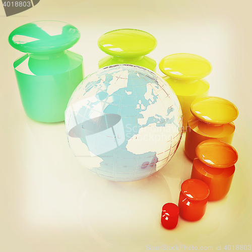 Image of Colorfull weight scale around the Earth. 3D illustration. Vintag