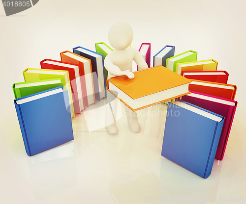 Image of 3d white man with and books . 3D illustration. Vintage style.