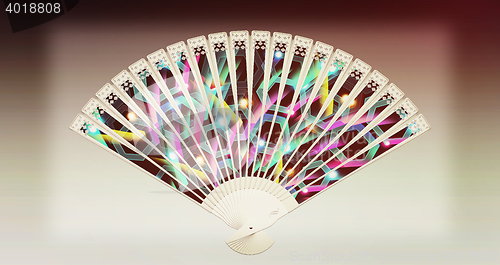 Image of Colorful hand fan . 3D illustration. Vintage style.