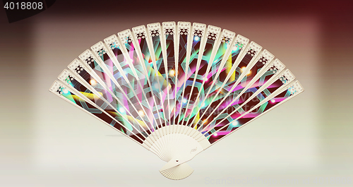 Image of Colorful hand fan . 3D illustration. Vintage style.