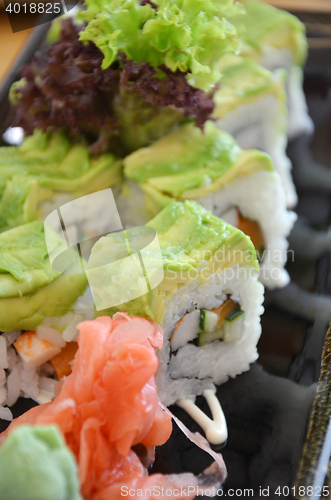 Image of Veggie sushi roll on plate 