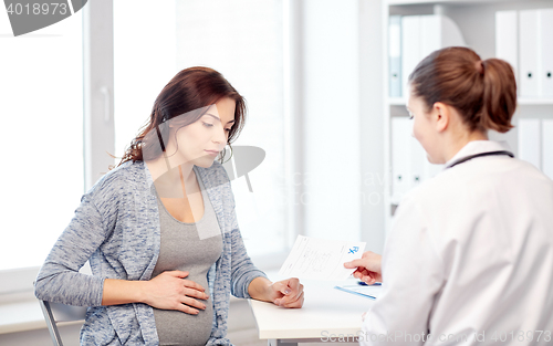 Image of gynecologist doctor and pregnant woman at hospital