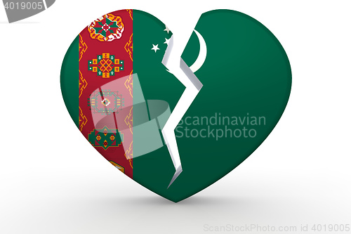 Image of Broken white heart shape with Turkmenistan flag