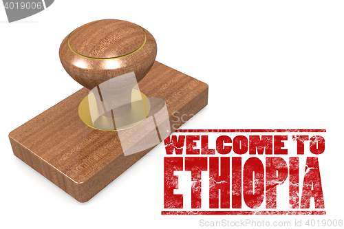 Image of Red rubber stamp with welcome to Ethiopia