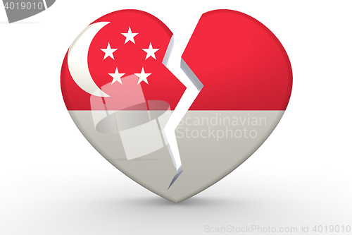 Image of Broken white heart shape with Singapore flag