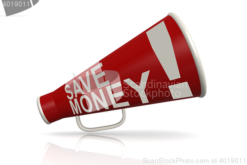 Image of Red megaphone with save money  word