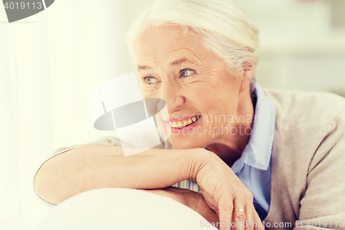 Image of happy senior woman face at home