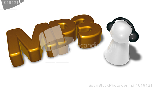 Image of mp3 tag and pawn with headphones - 3d rendering