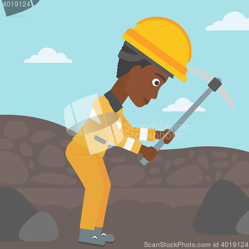 Image of Miner working with pickaxe vector illustration.