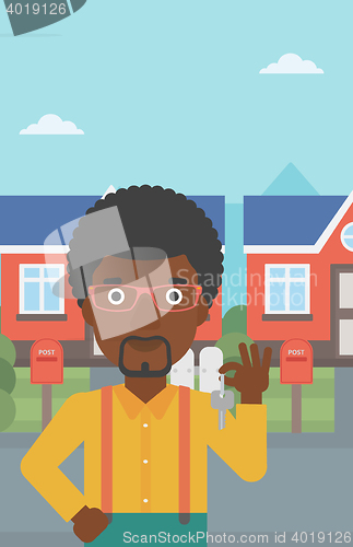 Image of Real estate agent with key vector illustration.