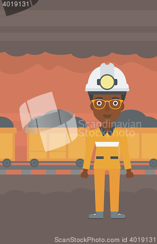 Image of Confident miner in hardhat vector illustration.