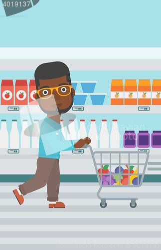 Image of Customer with shopping cart vector illustration.