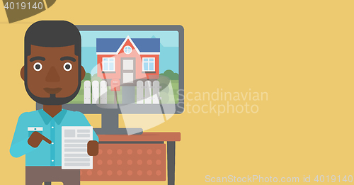 Image of Real estate agent offering house.