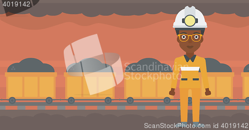 Image of Confident miner in hardhat vector illustration.