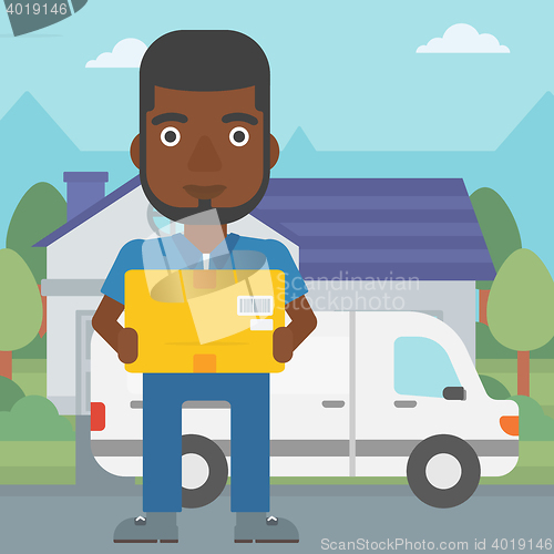 Image of Delivery man carrying cardboard boxes.