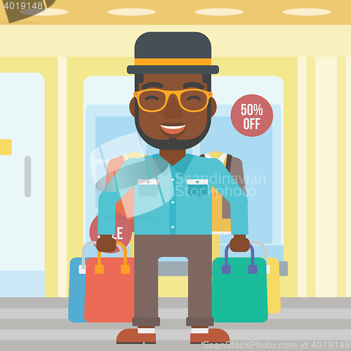 Image of Happy man with shopping bags vector illustration.